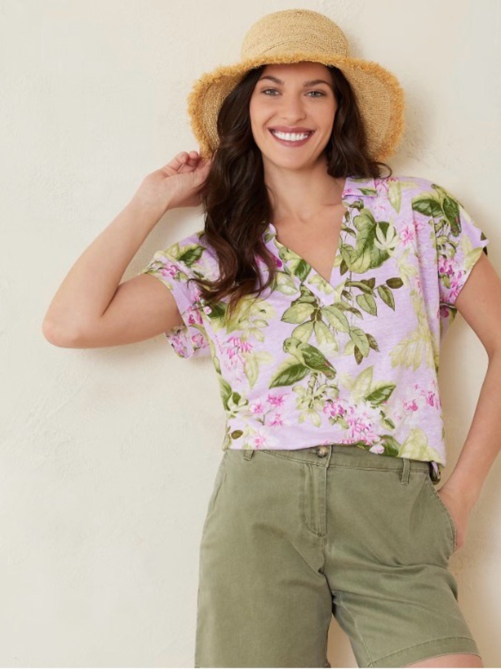 Tommy Bahama Lavender Floral V-Neck Crop Top